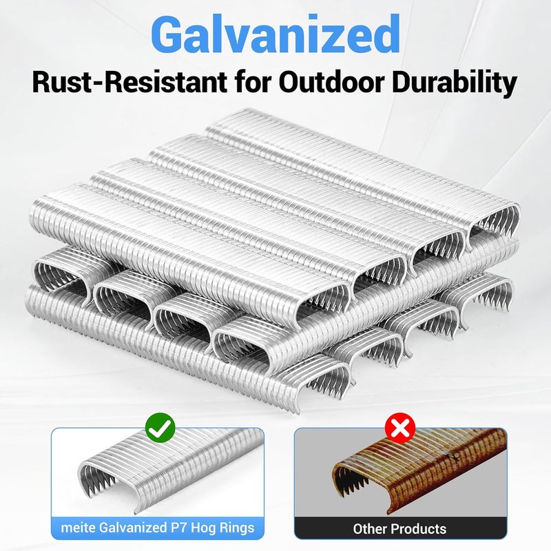 Meite Hog Rings, 16 Gauge 11/16" Crown P7 Galvanized Hog Ring Staples for Fabric, Fence/Case, Wreaths/Ornments, Bag Closing, Net Binding (2,500 Counts) - Image 3